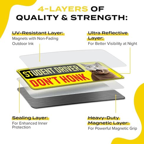 طالب سائق مغناطيس للسيارة - حيوانات مضحكة يرجى التحلي بالمرضى ملصق مصد مغناطيسي عاكس - علامة انتباه السلامة المبتدئة القابلة للإزالة - مقاومة للطقس - 10 × 3.5 في (Meerkat) in Kuwait