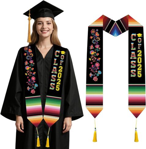 Mexican Graduation Stole Class of 2025 - Classic Mexico Style Honor Stoles for Unisex Adult College Students in Saudi Arabia