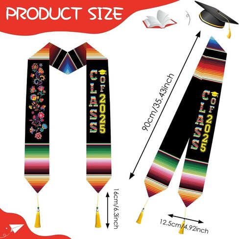 Mexican Graduation Stole Class of 2025 - Classic Mexico Style Honor Stoles for Unisex Adult College Students in Saudi Arabia