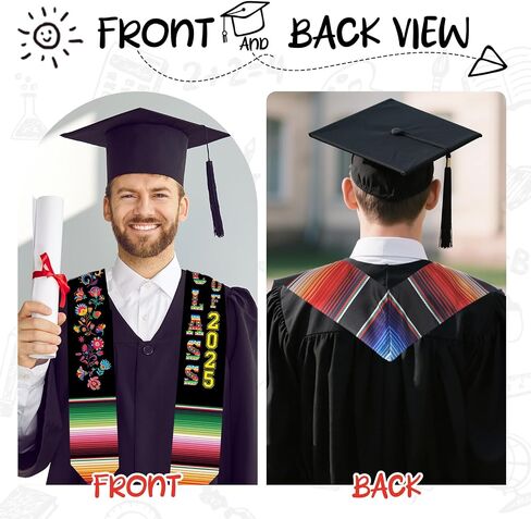 Mexican Graduation Stole Class of 2025 - Classic Mexico Style Honor Stoles for Unisex Adult College Students in Saudi Arabia