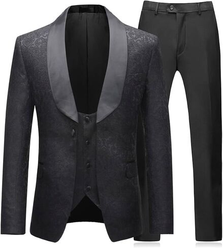 Boyland Mens 3 Piece Tuxedos One Button Wide Shawl Lapel Formal Suits Black Tie in Kuwait