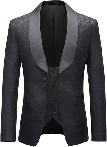 Boyland Mens 3 Piece Tuxedos One Button Wide Shawl Lapel Formal Suits Black Tie in Kuwait