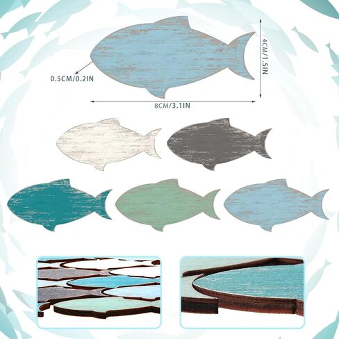 Weysat 20 Pcs Wooden Fish Wall Decor Nautical Coastal Wood Wall Art Nursery Beach Wood Art Wooden Lake House Decor for Home Bathroom Outdoor Decoration(Multicolor) in Saudi Arabia