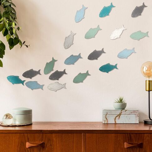Weysat 20 Pcs Wooden Fish Wall Decor Nautical Coastal Wood Wall Art Nursery Beach Wood Art Wooden Lake House Decor for Home Bathroom Outdoor Decoration(Multicolor) in Saudi Arabia