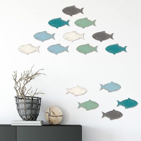 Weysat 20 Pcs Wooden Fish Wall Decor Nautical Coastal Wood Wall Art Nursery Beach Wood Art Wooden Lake House Decor for Home Bathroom Outdoor Decoration(Multicolor) in Saudi Arabia