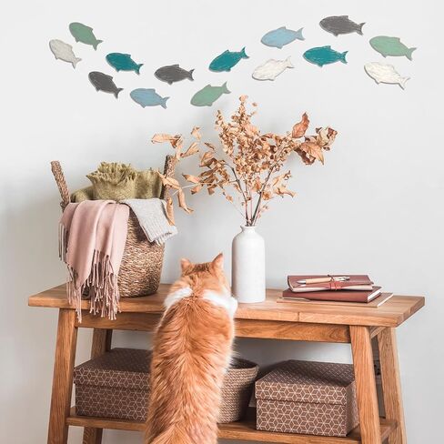 Weysat 20 Pcs Wooden Fish Wall Decor Nautical Coastal Wood Wall Art Nursery Beach Wood Art Wooden Lake House Decor for Home Bathroom Outdoor Decoration(Multicolor) in Saudi Arabia