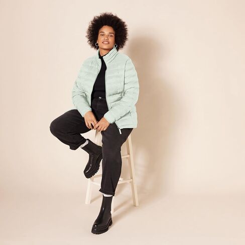 Amazon Essentials Women's Lightweight Long-Sleeve Full-Zip Water-Resistant Packable Puffer Jacket, Dark Green, Medium in Saudi Arabia