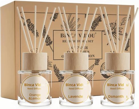 Binca Vidou Reed Diffuser Set, Lavender Osmanthus Orange & Lemon Natural Scent Oil Diffusers with Sticks for Home Office Bathroom Aromatherapy Decor 1.69oz x 3 in Saudi Arabia