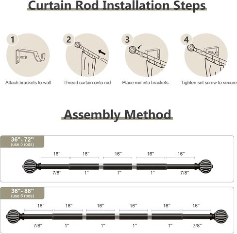 قضبان ستارة الخشب المقلدة للنوافذ من 48 إلى 84 بوصة ، 1 بوصة قابلة للتعديل قضبان الزخرفة الشاقة المزخرفة مع نهائيات كلاسيكية ، قطب نافذة الخشب الخفيفة ، الحجم 36-88 '' in Kuwait