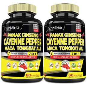 2 Packs 60 Caps of Cayenne Pepper Supplements Extract Capsules with Tongkat Ali, Ginseng, Tribulus, Ashwagandha, Maca, Fadogia - 4 Month Supply