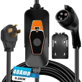 شاحن EV المحمول المستوى 2 ، 40AMP 240V ، شاحن المركبات الكهربائية مع كابل 16.5 قدم ، متوافق مع SAE J1772 EVs ، الشحن المجدولة ، تيار قابل للتعديل