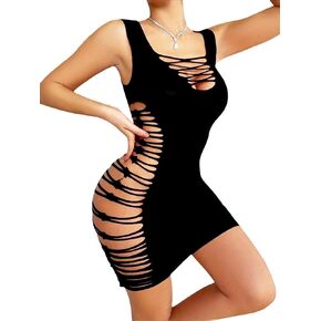 Women's lingerie black sexy, sleeveless lace up, slim fit, hip hugging dress, carnival clothing, one size fits all pajamas