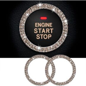 WHALETAIL 2PCS Bling Crystal Rhinestone Car Engine Start Ring Stickers, Key Ignition & Knob Ring Decoration, Push Start Button Bling Ignition Ring Stickers for Women