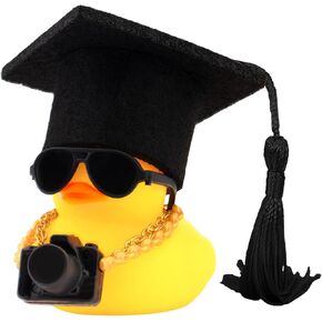 wonuu Graduation Camera Rubber Duck Car Ornaments Duck Car Dashboard Decorations for Cool Car Accessories with Graduation Hat Necklace and Sunglasses, Black