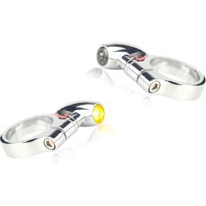 Motorcycle Front Fork LED Turn Signals Universal Chrome Indicators 12V Amber Lights Compatible with Harley Road King Electra Glide Honda Dyna Yamaha Kawasaki Suzuki
