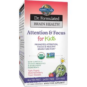 Garden of Life دكتور الاهتمام والتركيز للأطفال ، الملحق يعزز وظيفة الدماغ الصحية ، والتركيز مع التوت البري العضوي ، لحاء الصنوبر ، فيتامين C ، د والبروبيوتيك ، 60 العد
