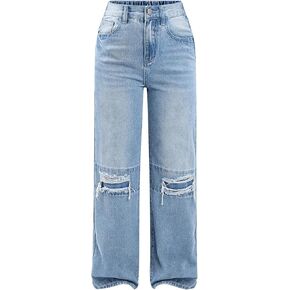 SOLY HUX Girl's Ripped Jeans Straight Leg High Waisted Distressed Baggy Denim Pants Streetwear in Saudi Arabia
