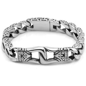 Knot Leather Bracelet for Men,Vintage Fancy Curb 316L Stainless Steel Infinity Bracelet Stylish Cool Jewelry for Men Father Husband