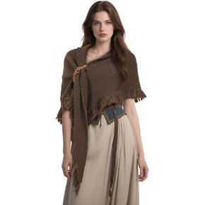 MCJC Knit Poncho Wrap Shawr مع Tssel Tring Fring