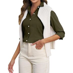 Oxford Shirts for Women Cotton Button Down Shirts Collared Fitted Work Office Blouses Business Top with Pockets in Kuwait