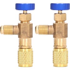2pcs صمام التبريد ، محول أمان صمام التحكم في الهواء النحاسي لتكييف الهواء R22 R404 R407 1/4SAE