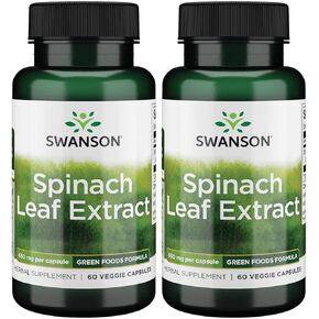 Swanson Spinach Leaf Extract - Herbal Supplement Promoting Overall Health - Green Foods Formula w/Beneficial Thylakoids & Chlorophyll - (60 Veggie Capsules, 650mg Each) (2 Pack)