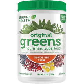 Genuine Health Greens+ Original Superfood Powder - Tropical Fruit - Chlorophyll Rich Ingredients, Spirulina, Milk Thistle, Antioxidants - Gluten Free, Dairy Free - 228g - 25 Servings