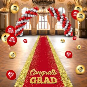 Red Carpet Runner for Party, 10 x 2.6ft, Red Graduation Prom Decorations Polyester Fabric Runway Rug for Prom Party Decor Aisle Runner for High School College Learned Scholar Graduation Ceremony