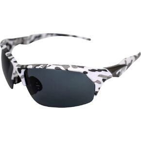 AlterImage Pursuit Wraparound Sports & Motorcycle Retro Sunglasses for Men or Women Semi-Rimless White Camo Frame w/Rubber Nose Pads & Smoke Lenses