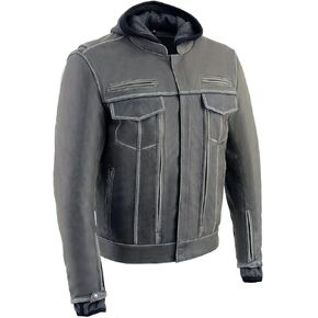 Milwaukee Leather MLM1539 Men's Distressed Grey Leather ‘Utility Pocket’ Vented Jacket with Removable Hoodie in Saudi Arabia