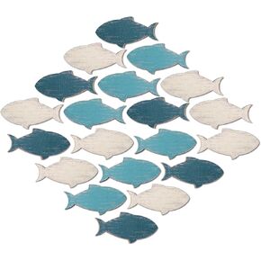 Weysat 20 Pcs Wooden Fish Wall Decor Nautical Coastal Wood Wall Art Nursery Beach Wood Art Wooden Lake House Decor for Home Bathroom Outdoor Decoration(Multicolor)
