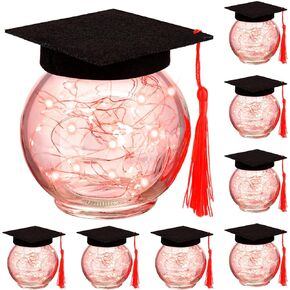 WILLBOND 8 Pack Graduation Table Decoration Centerpieces 2025 with LED Light up Mason Jar Graduation Cap Decorations Party Supplies for Tables College Masters Degree Gifts(Blue)