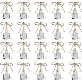 20PCS Flat Square Car 10ML Perfume Empty Bottles with Gold Wire Rope - Car Diffusers for Essential Oils - Essential Oil Car Freshener - Hanging Car Air Freshener