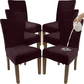 Waterproof Dining Chair Covers Set of 4 - 3 Layers Thick Fabric Parsons Chair Slip Covers - Jacquard Kitchen Chair Covers & Stretch Protectors for Dining Room, Restaurant - Removable Washable (Grey)