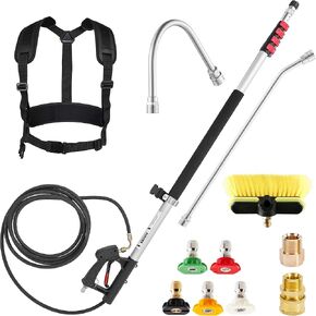 M MINGLE 20 FT Telescoping Pressure Washer Wand with Gutter Cleaner, Brush Head, 5 Nozzle Tips, and Hose Adapters for House Exterior, Window & Roof Cleaning