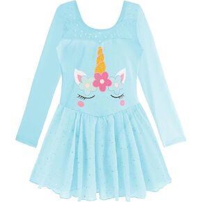 EQSJIU Dance Leotard for Girls Long Sleeve Unicorn Princess Tutu Outfits for Girls Ballet Dress 2-10 Years