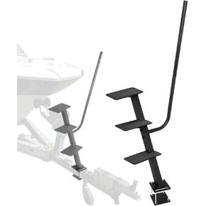 Boat Trailer Step, Heavy Duty Steel Step for Boat Trailer Tongue with Handrail, 450lbs Capacity, 3-Step, Black