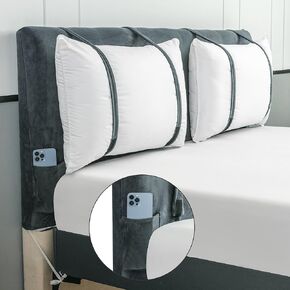 Velvet Bed Headboard Cover for Queen King Size with Pillow Strap, Stretch Bed Headboard Slipcover with Side Pockets, Thicken Dustproof Protector Cover for Headbaord (King: 67-75in, Without Pillow)
