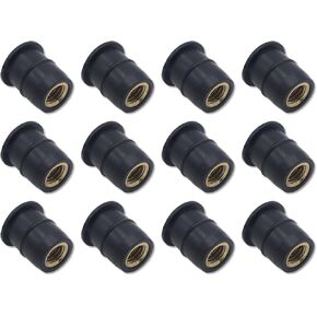 12PCS M6 Rubber Well Nuts, Neoprene Expansion Brass Nuts Fairing Universal Motorcycle Fasteners for Canoe, Boat, Kayak, Windscreen, Windshield Cowls