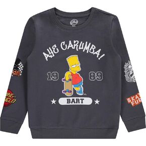 Bart Simpson Boys Crewneck Sweatshirt - Bart, Homer, Lisa and Maggie Simpson Pullover with Embroidered Sleeve Patches