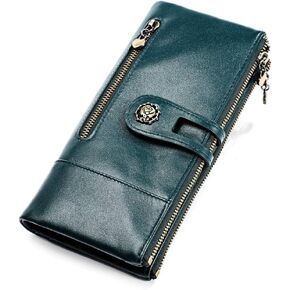 Women's RFID Blocking Wallet Soft Leather Clutch Money Ladies Purse Slim Card Holder Organizer Zip Pocket (3513-Blue)