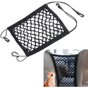 1 PC Car Rear Seat Partition Storage Net, 11.4" x 10.2" Double Layer Coarse Mesh Stretchable Vehicle Space Divider with Hook, Portable Multi-Function Storage Accessory, for Cars (Black)