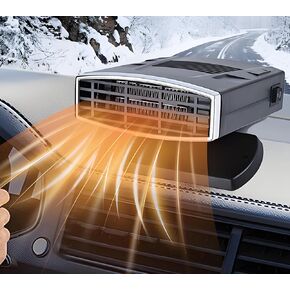 Car Heater,12V 200W Fast Heating Portable 2-in-1 Heater for Car Plug in Cigarette Lighter 360-Degree Rotating (Black&Silver)