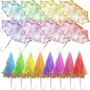 8 Pcs Indian Decorative Umbrellas, 20.87-Inch Handmade Embroidered Parasols, Multicolored Vintage Boho Umbrellas for Weddings and Parties