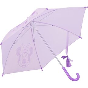 مفهوم مظلة Disney Minnie Mouse Children's Rain With Wrap Bow Tie ، طي يدوي ، مقاوم للرياح ، خفيفة الوزن ، وقابلة للتجميع للسفر ، قوس 26.5 بوصة ، أرجواني