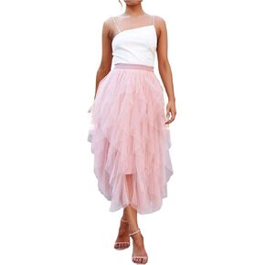 Women's Layered Mesh Tulle Skirt High Waist A Line Tutu Petticoat Midi Skirts