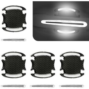 8 PCS Car 3.54" x 3.26" Door Bowl + 3.54" x 0.59" Door Handle Decorative Protector, Waterproof PVC Carbon Fiber Reflective Safety Warning Sticker, Decorative Accessories (White)