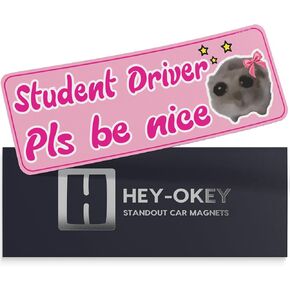 طالب سائق مغناطيس للسيارة - الهامستر اللطيف مضحك من فضلك كن صبورًا مضغوطًا مضغوطًا مضغوطًا مضغوطًا - علامة تحذير سلامة المبتدئين القابلة للإزالة - مقاومة للطقس - 10 × 3.5 بوصة - وردي in Kuwait