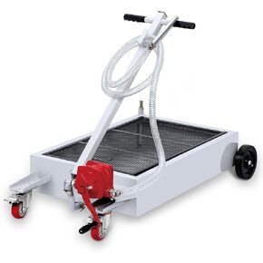 Oil Drain Pan, 15 Gallon Low Profile Oil Drain Pan, Oil Change Pan with 8FT Hose & Folding Handle, Rolling Oil Drain Cart for Cars, Trucks, Buses, RVs
