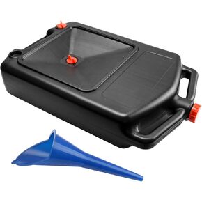Oil Drain Pan Container 12 Liter Low Profile Oil Drain Pan And Spill Saver Multi-Purpose Funnel Fits Most ATV's Tractors,Lawn mowers,Motorcycles and Low Clearance Vehicles